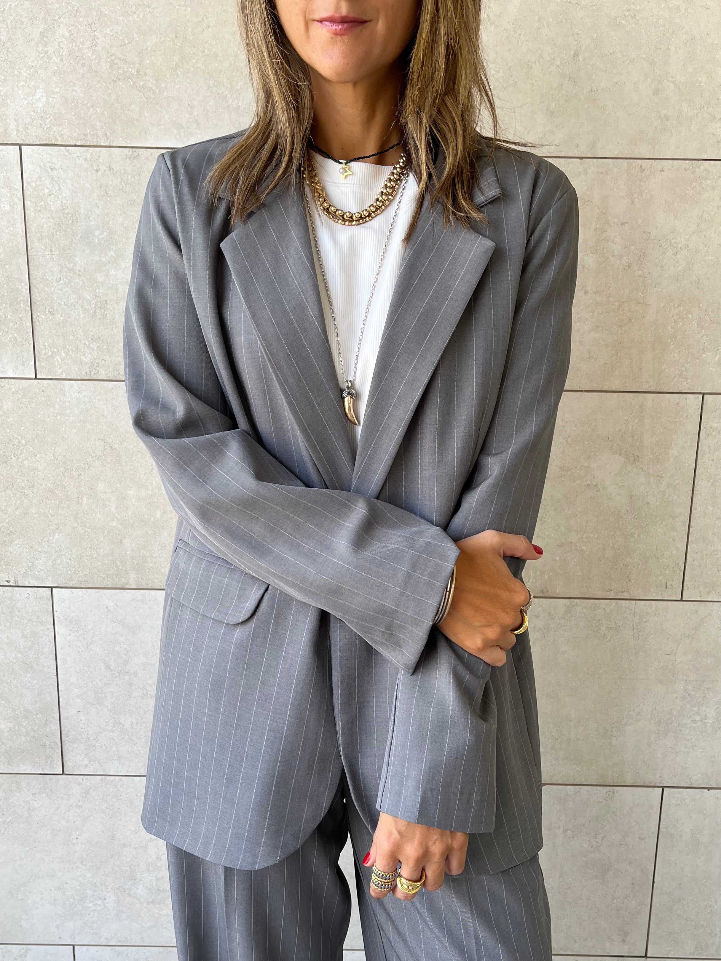 Grey Striped Blazer