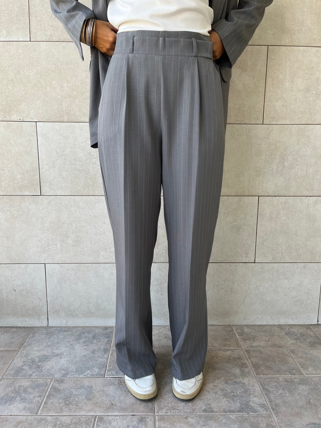 Grey Striped Frillu Signature Pants