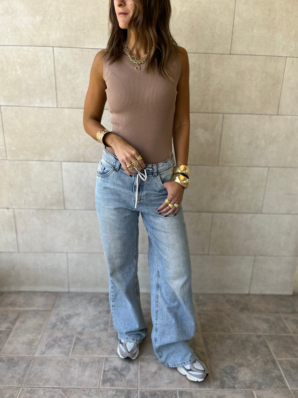 Cafe 101 Interknit V Ribbed Top