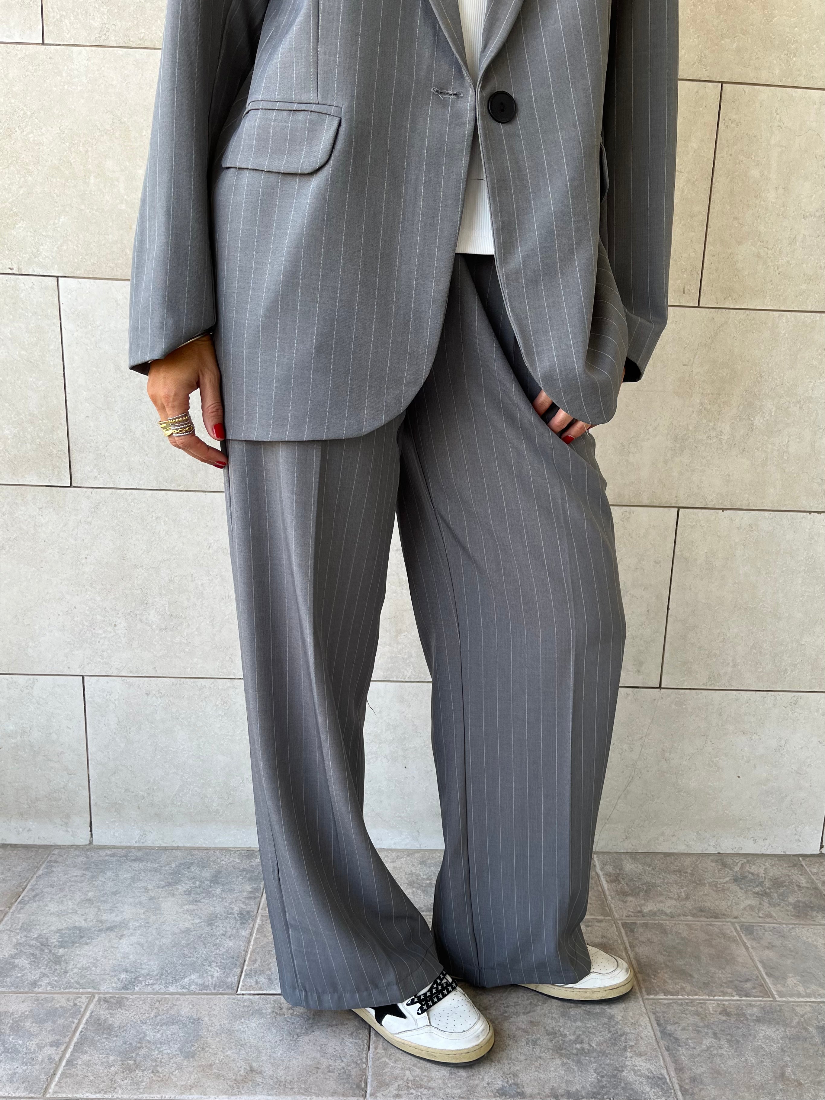 Grey Striped Frillu Signature Pants