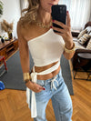 White 130 One Shoulder Tie Top