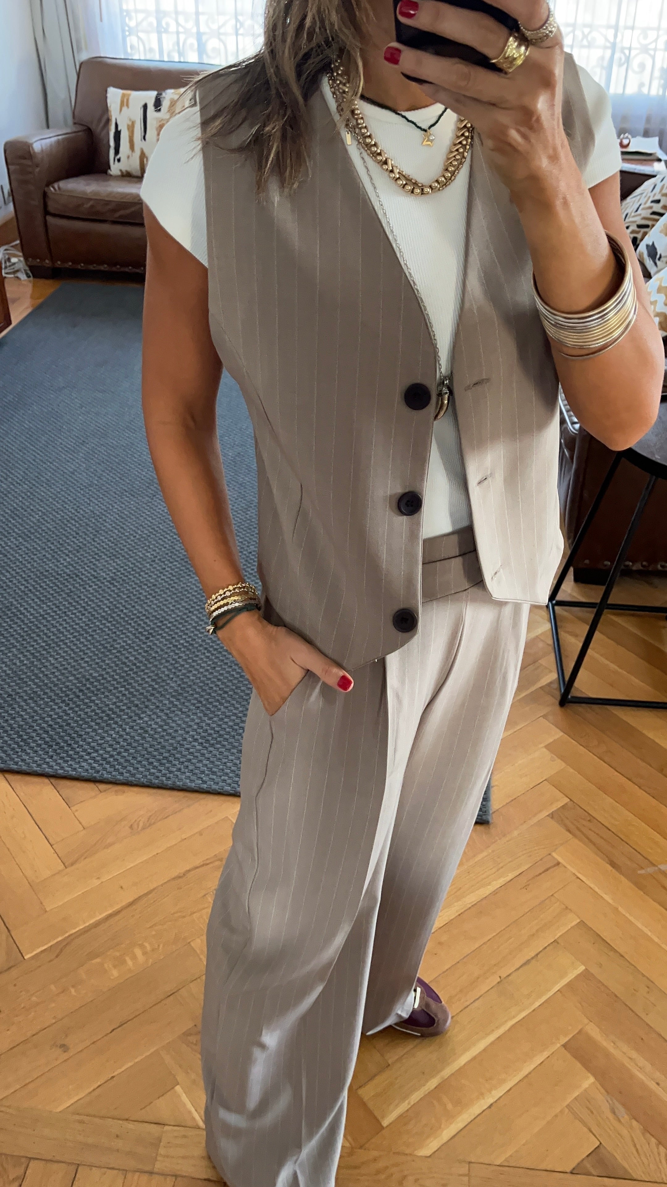 Cafe Striped Frillu Signature Vest