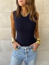 Navy 101 Interknit V Ribbed Top