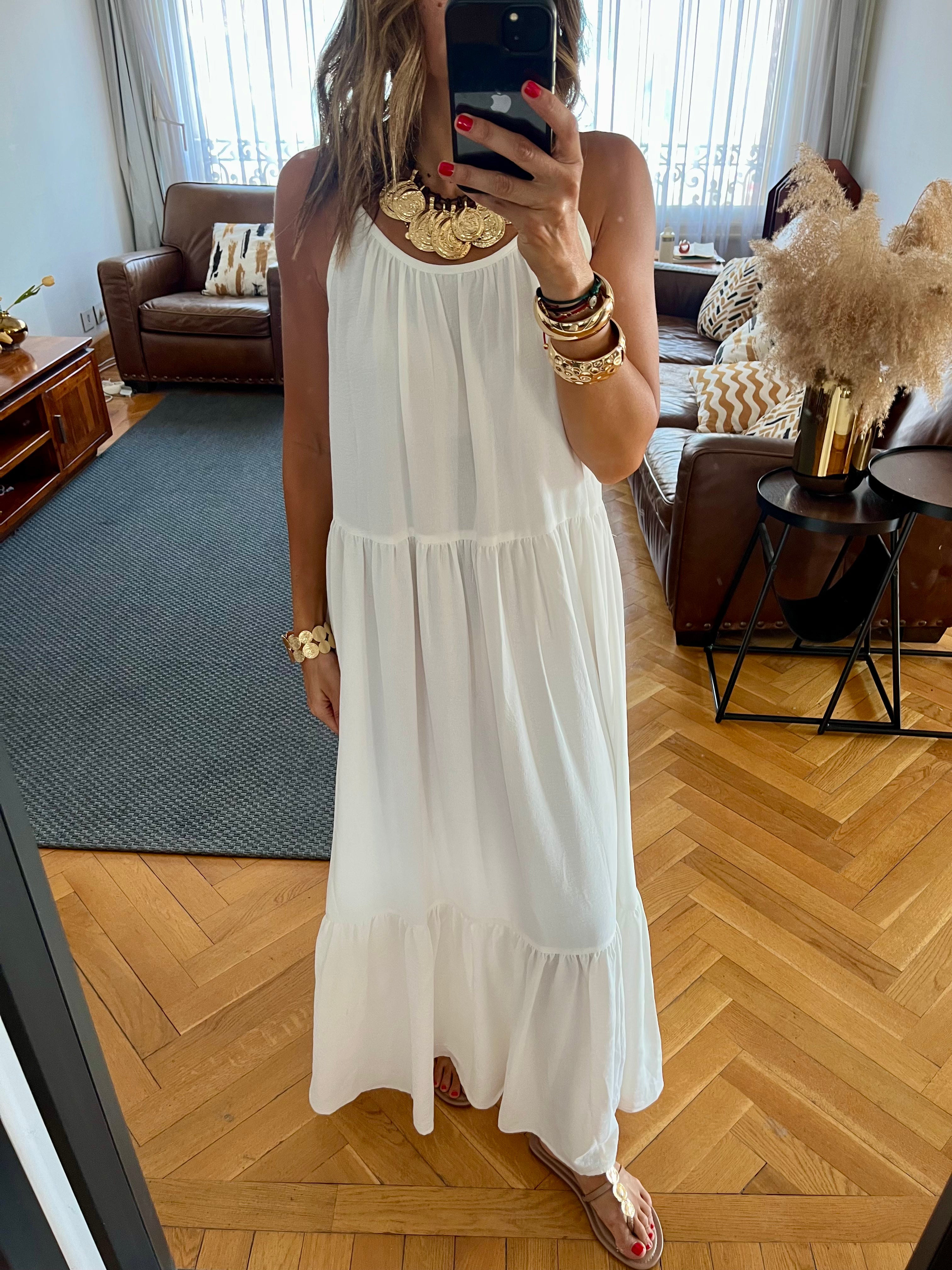 White Simple Style Tiered Dress