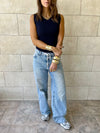 Navy 101 Interknit V Ribbed Top