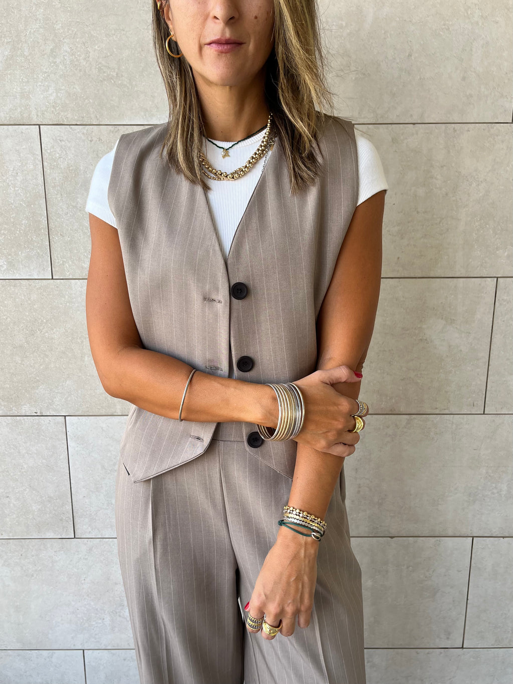 Cafe Striped Frillu Signature Vest