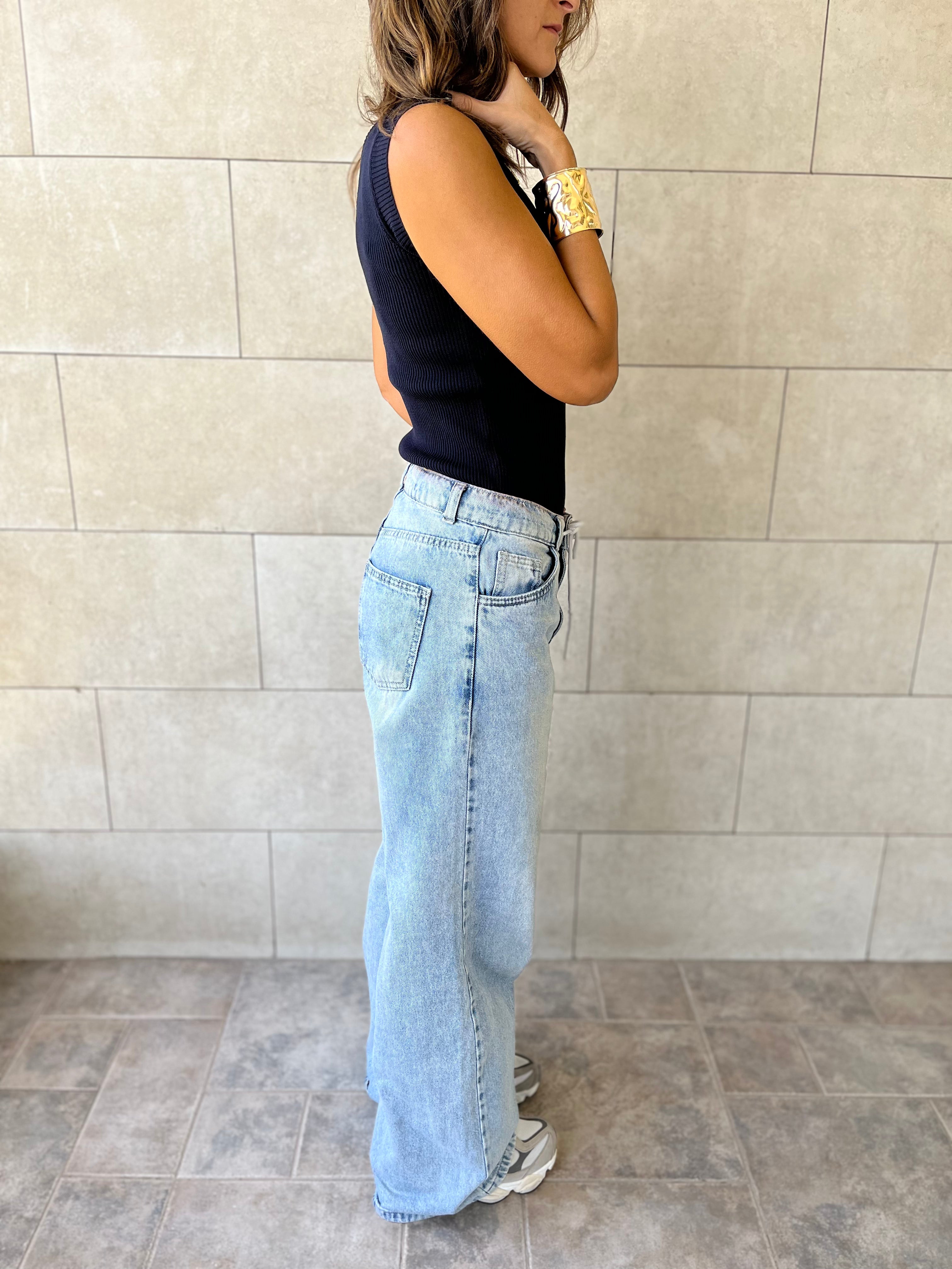 Navy 101 Interknit V Ribbed Top