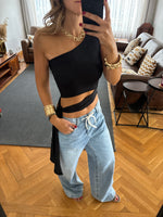 Black 130 One Shoulder Tie Top