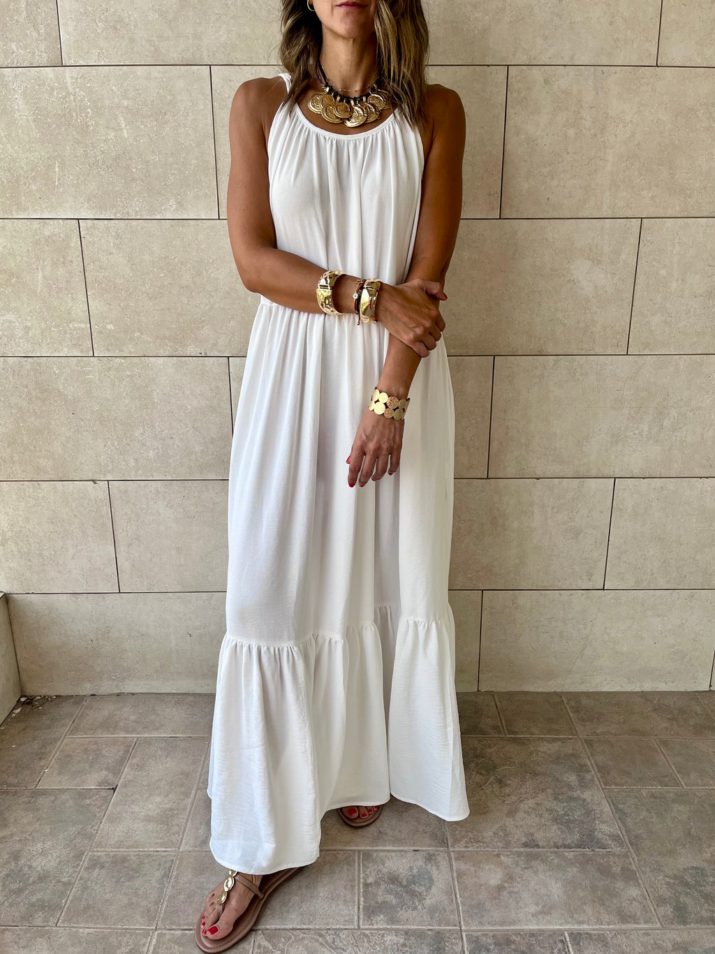 White Simple Style Tiered Dress