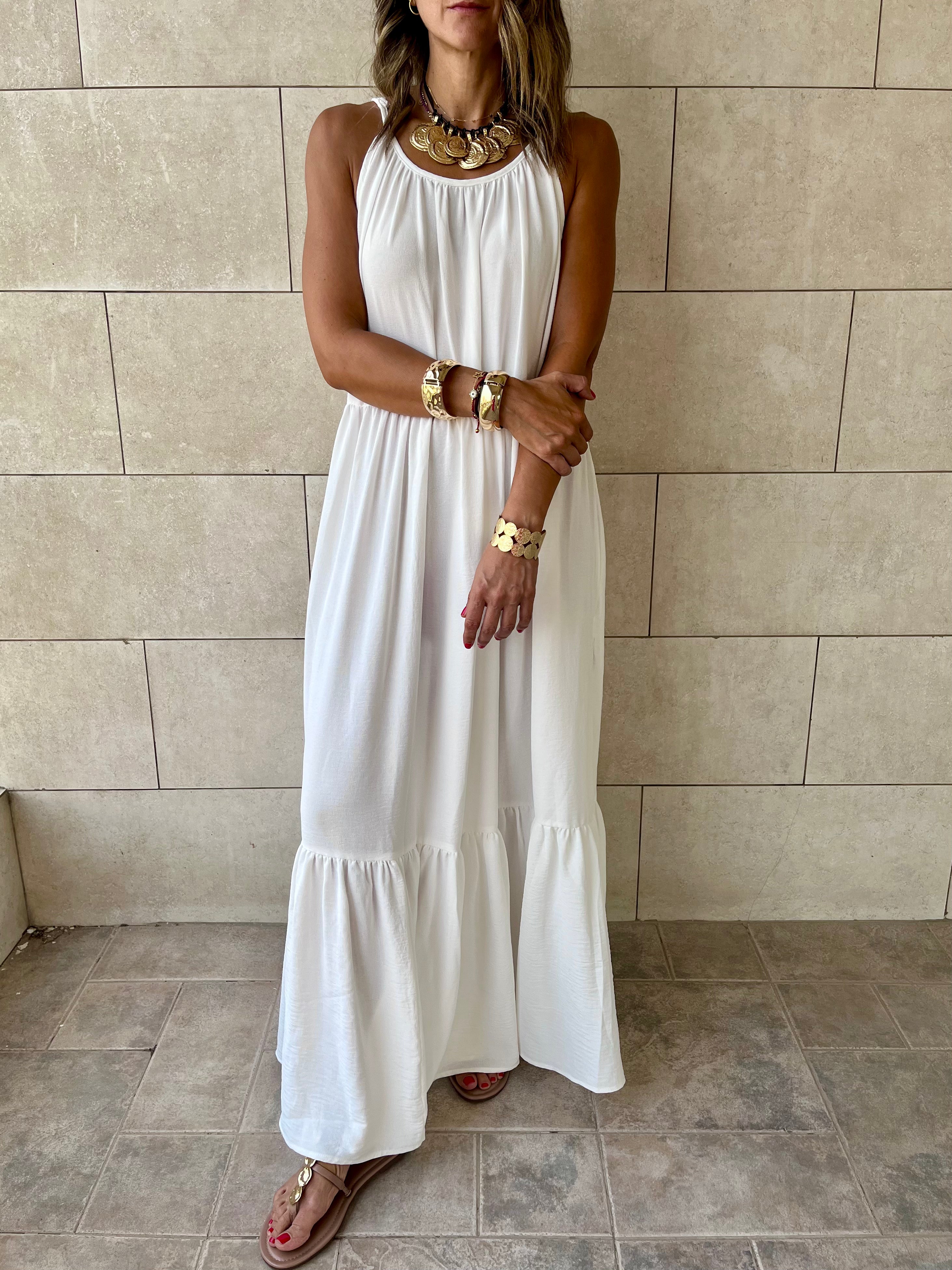 White Simple Style Tiered Dress