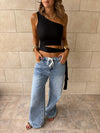 Black 130 One Shoulder Tie Top