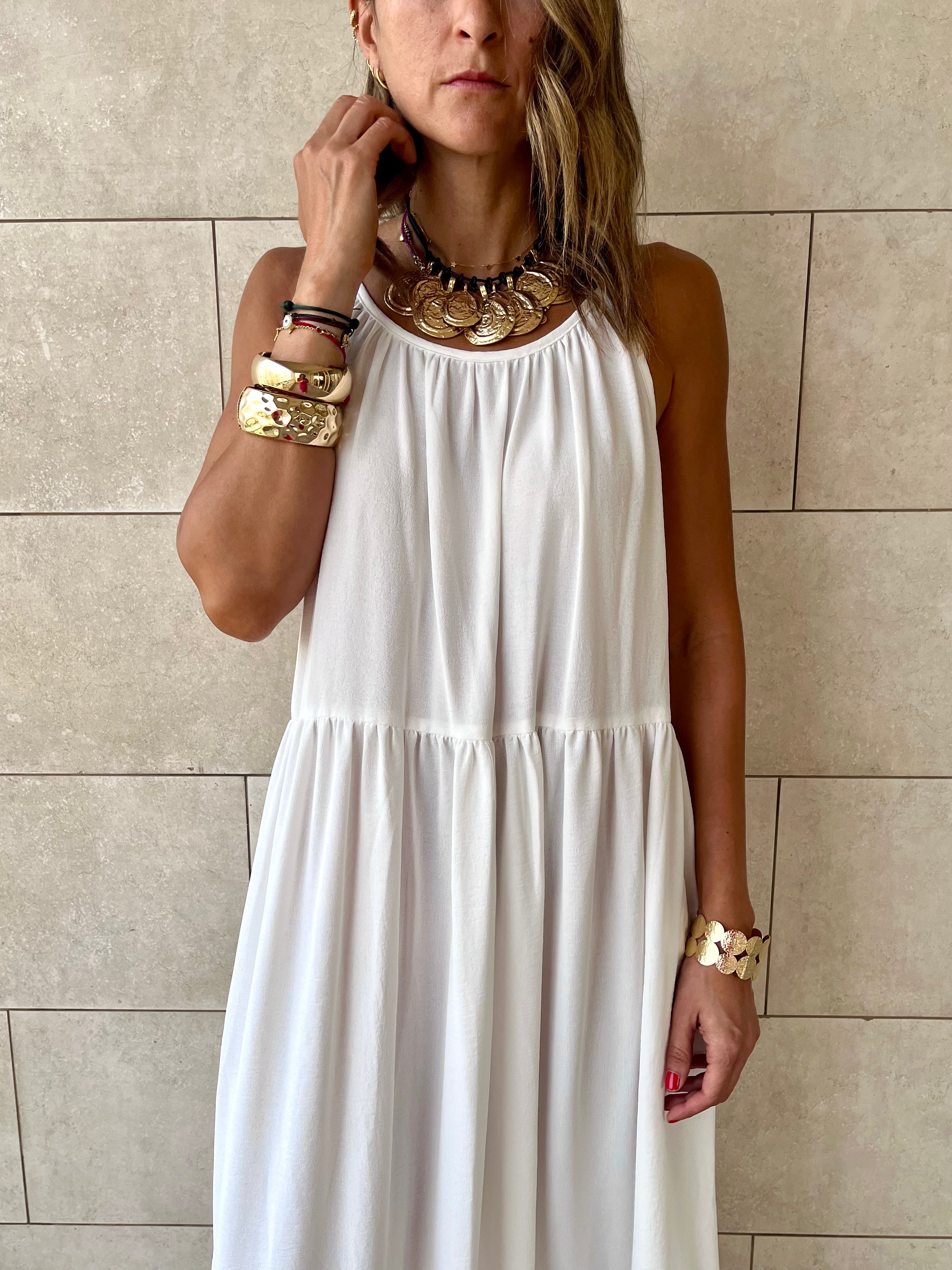 White Simple Style Tiered Dress