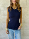 Navy 101 Interknit V Ribbed Top