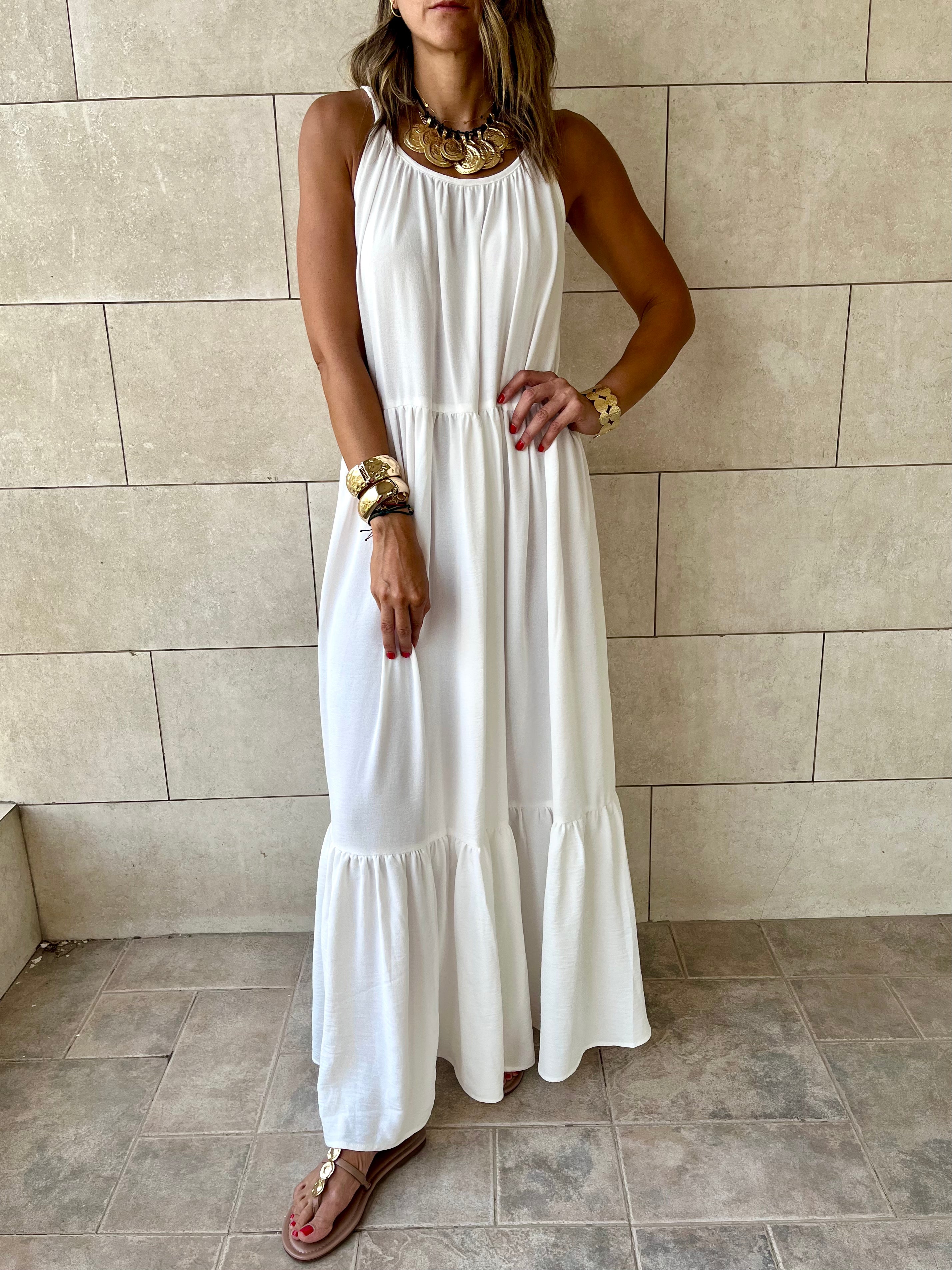 White Simple Style Tiered Dress