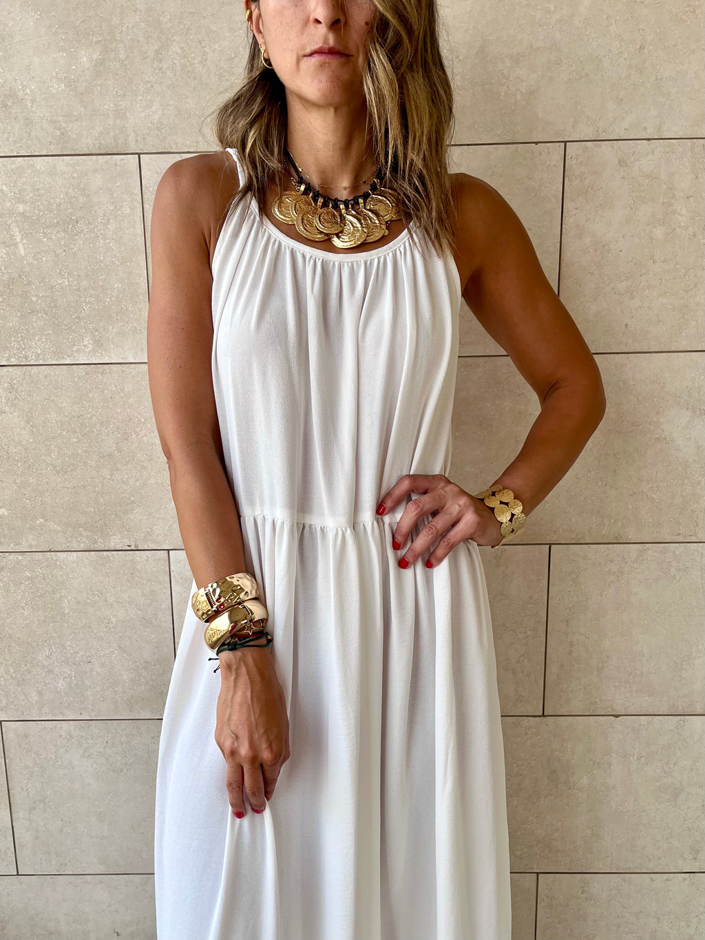White Simple Style Tiered Dress