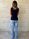 Navy 101 Interknit V Ribbed Top