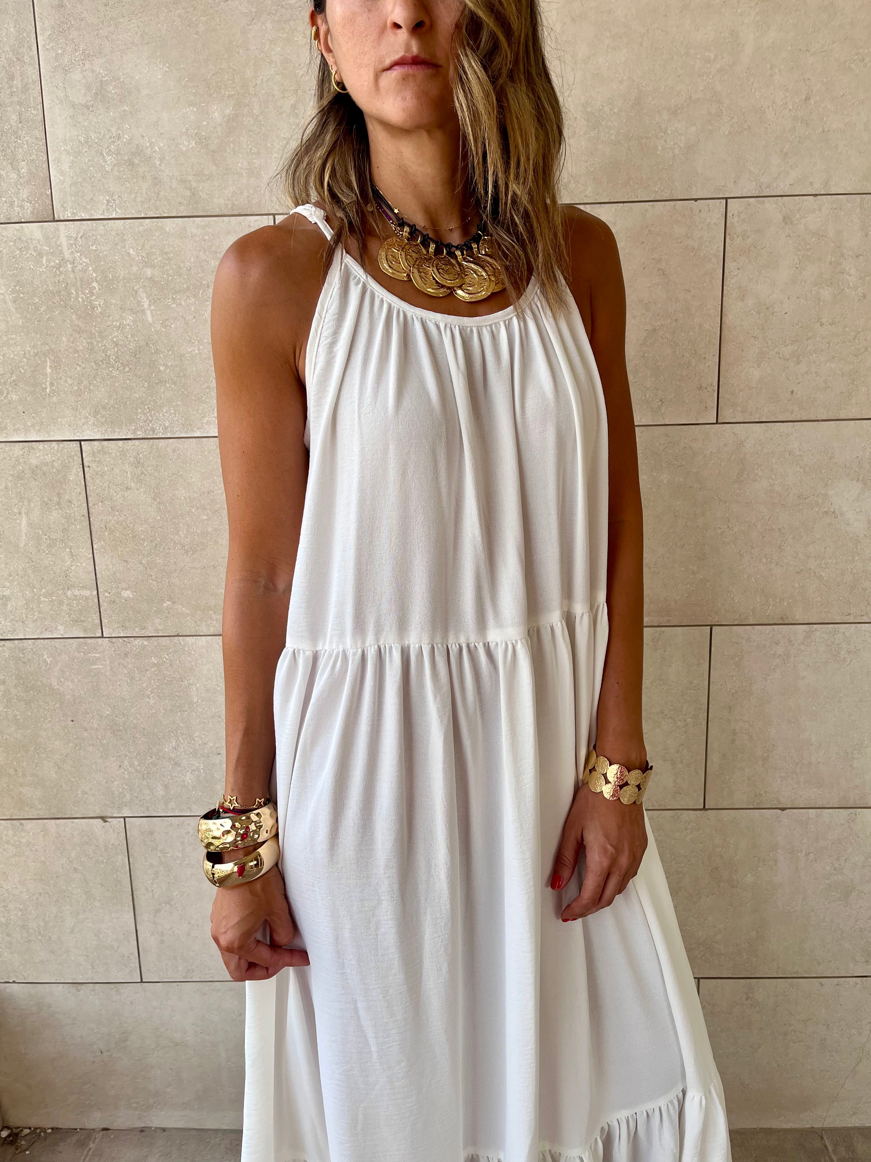 White Simple Style Tiered Dress