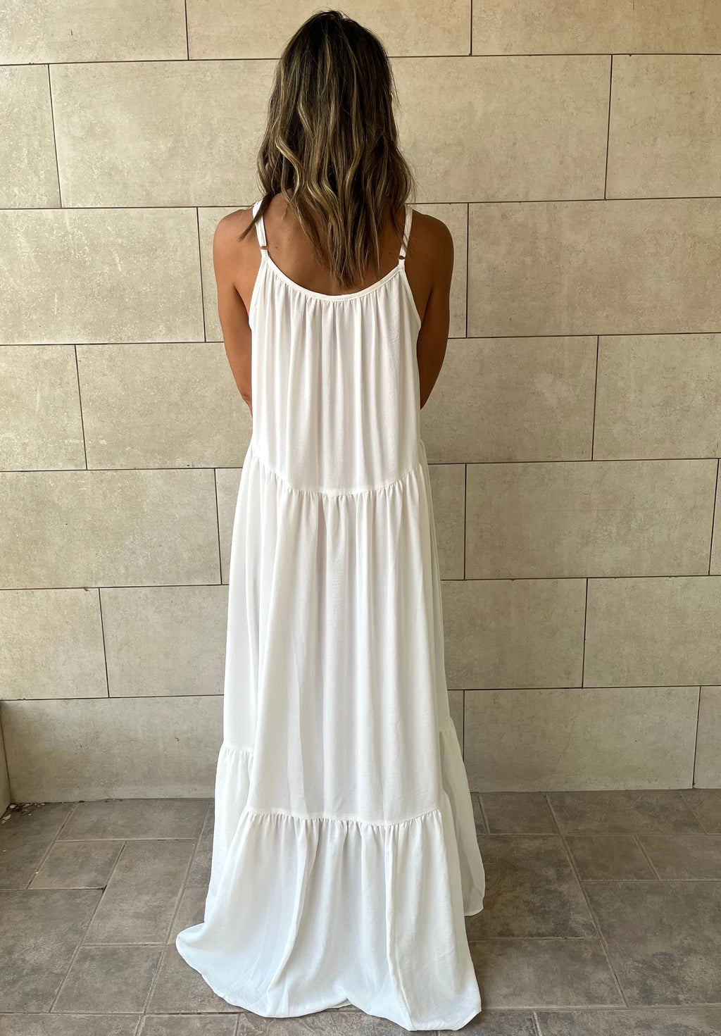 White Simple Style Tiered Dress
