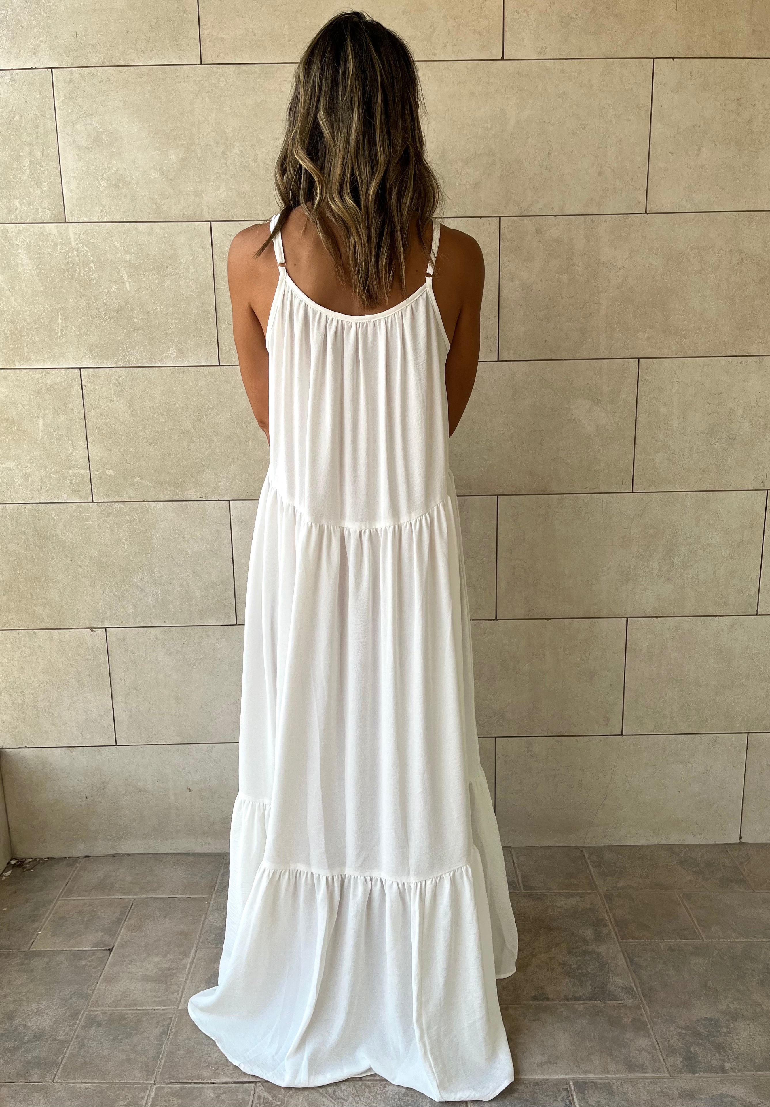 White Simple Style Tiered Dress