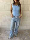 Baby Blue 101 Interknit V Ribbed Top