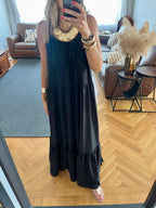 Black Simple Style Tiered Dress