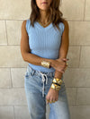 Baby Blue 101 Interknit V Ribbed Top