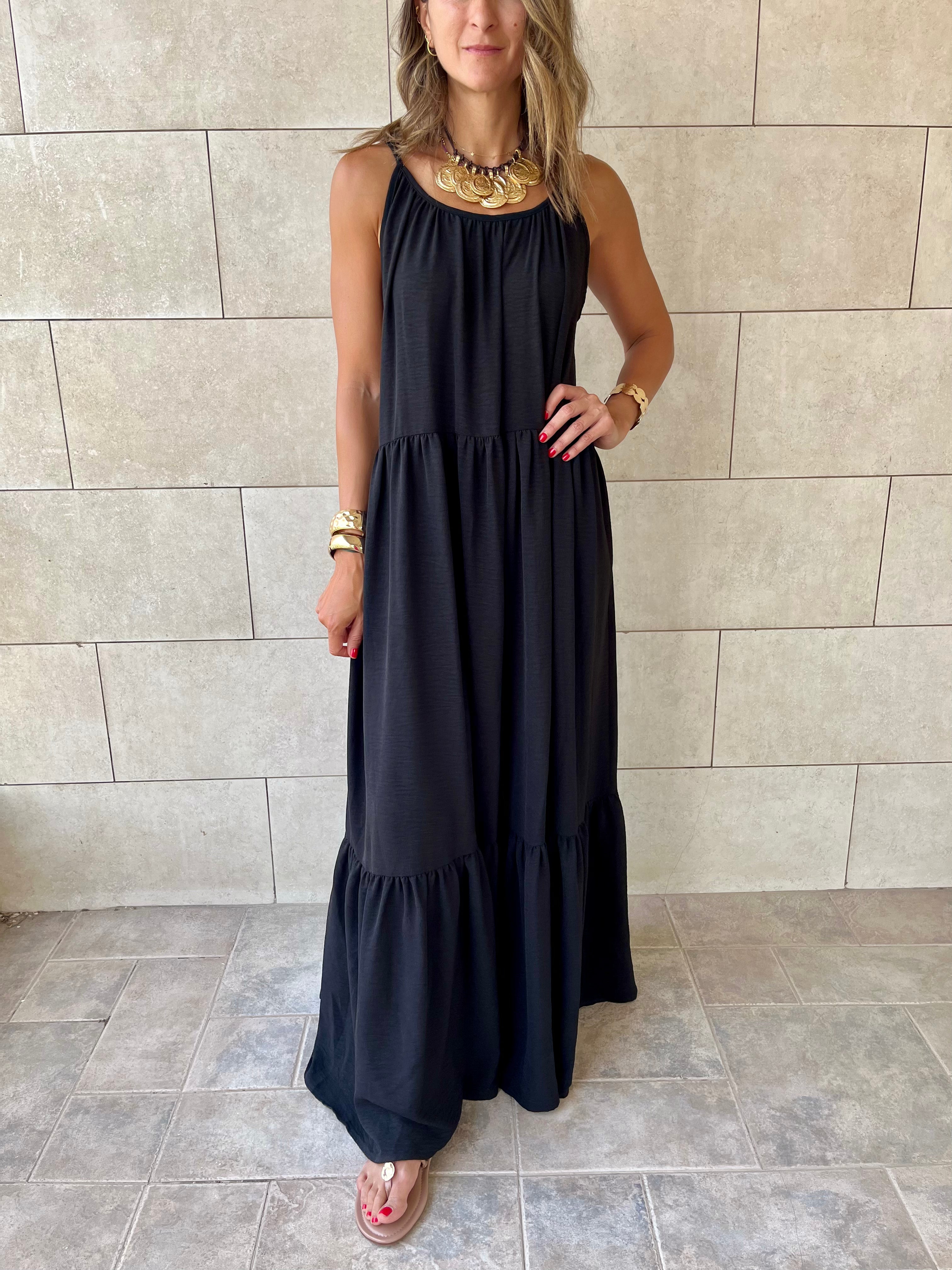 Black Simple Style Tiered Dress