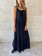 Black Simple Style Tiered Dress