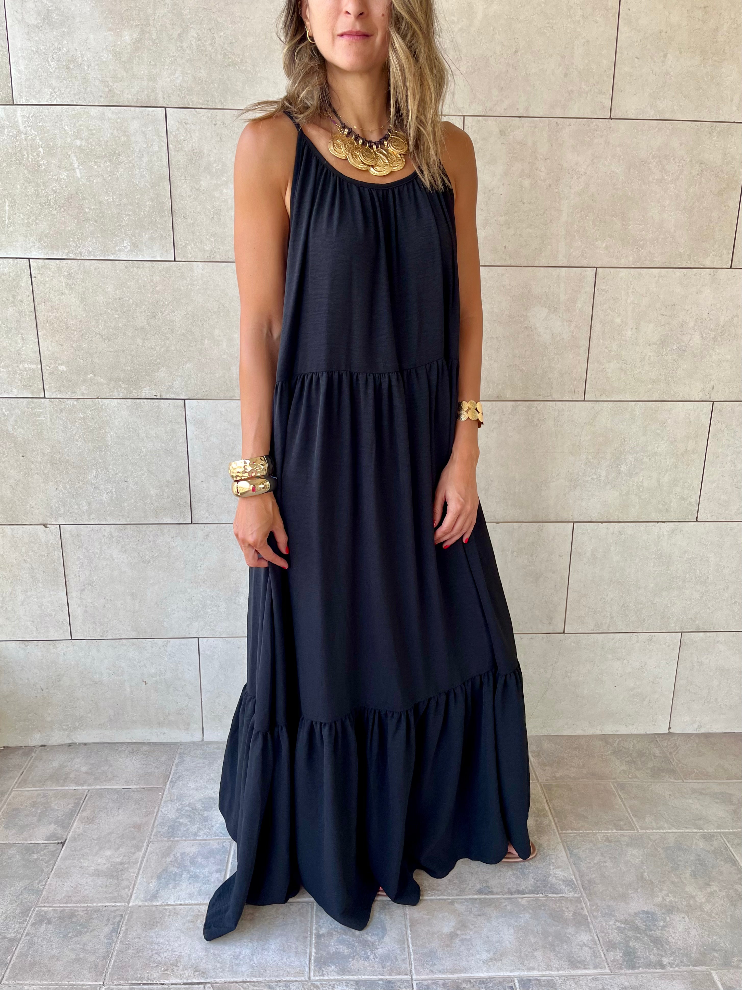 Black Simple Style Tiered Dress