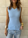 Baby Blue 101 Interknit V Ribbed Top