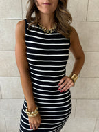 Black 101 Interknit Striped Long Basic Dress