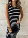 PREORDER Black 101 Interknit Striped Long Basic Dress