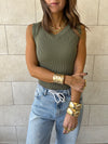 Olive 101 Interknit V Ribbed Top