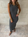 PREORDER Black 101 Interknit Striped Long Basic Dress