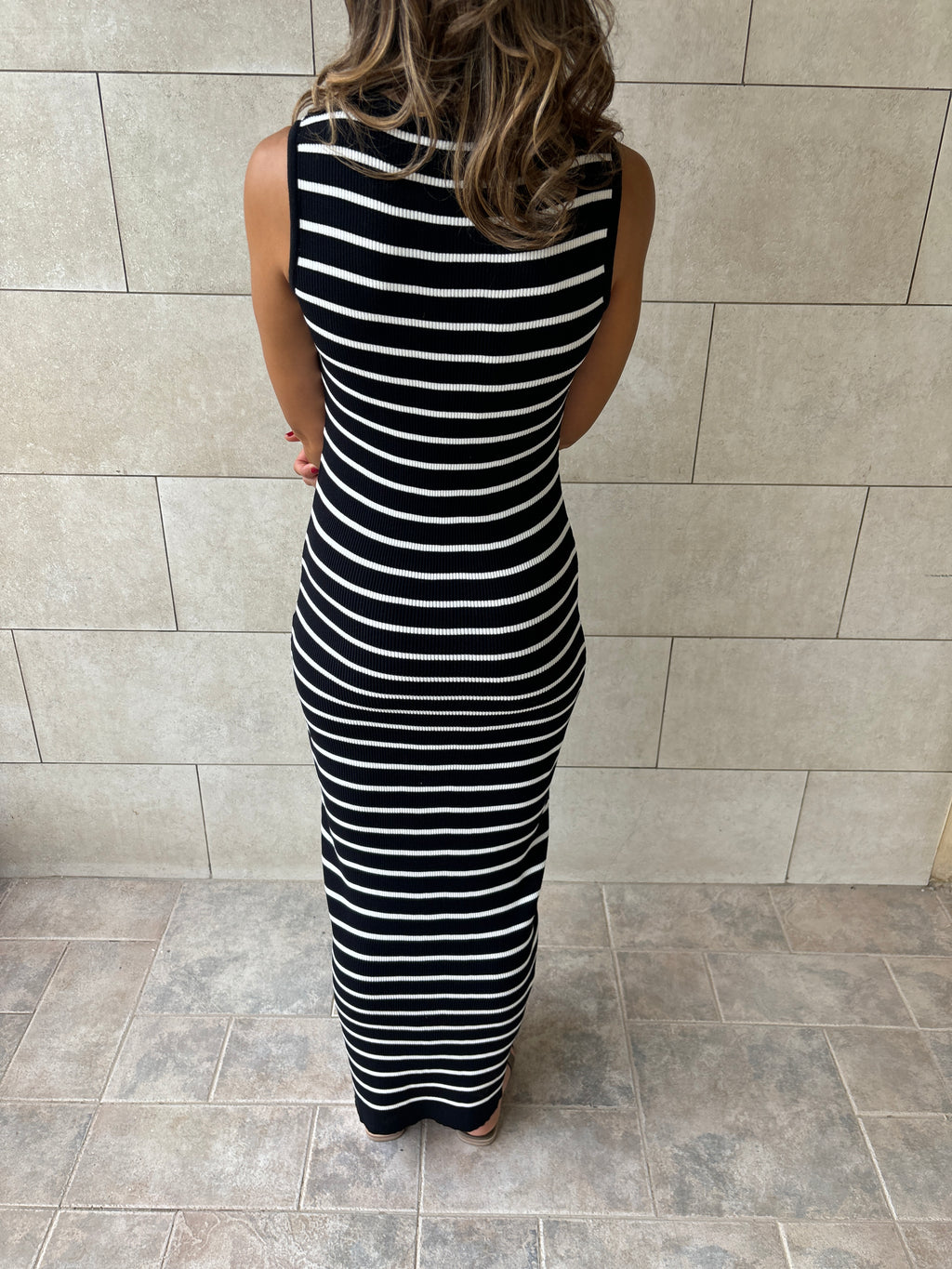 Black 101 Interknit Striped Long Basic Dress