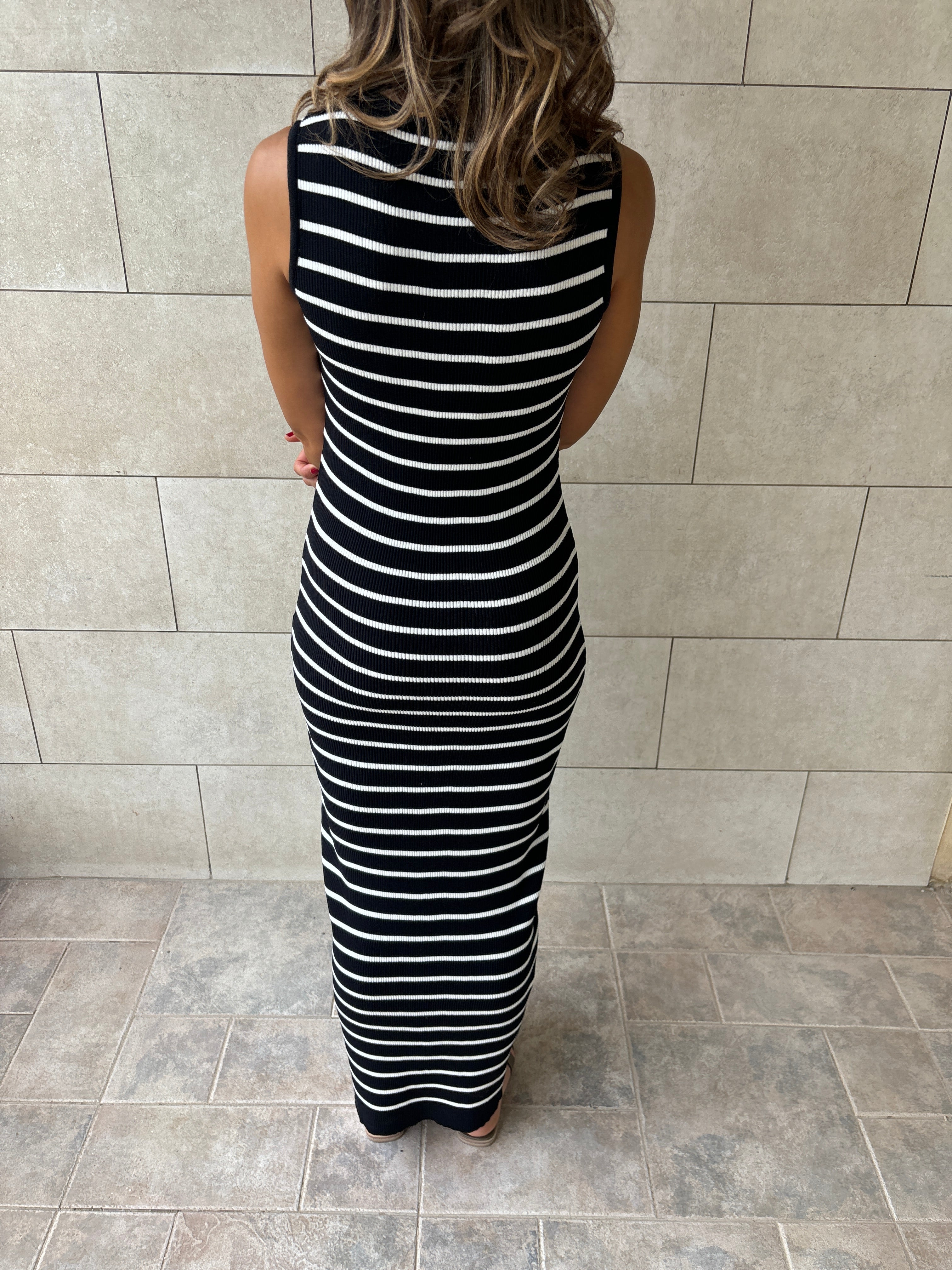 Black 101 Interknit Striped Long Basic Dress