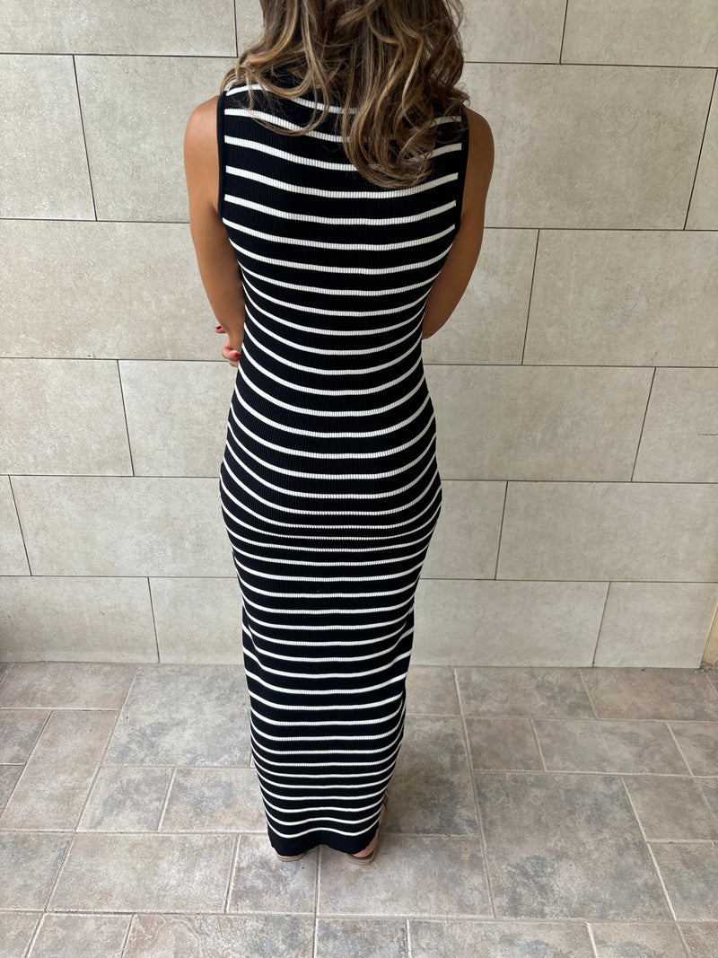 PREORDER Black 101 Interknit Striped Long Basic Dress