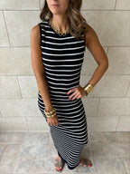 Black 101 Interknit Striped Long Basic Dress
