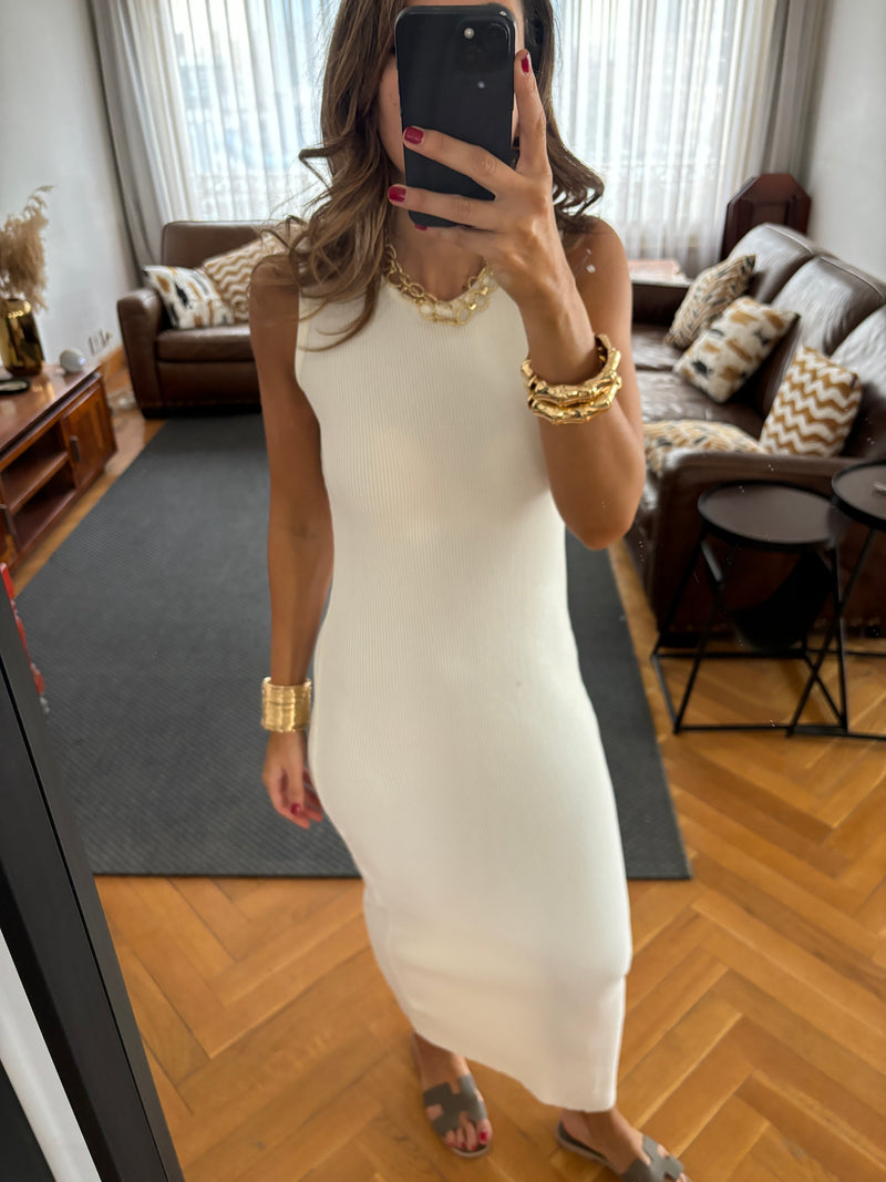 PREORDER White 101 Interknit Long Basic Dress
