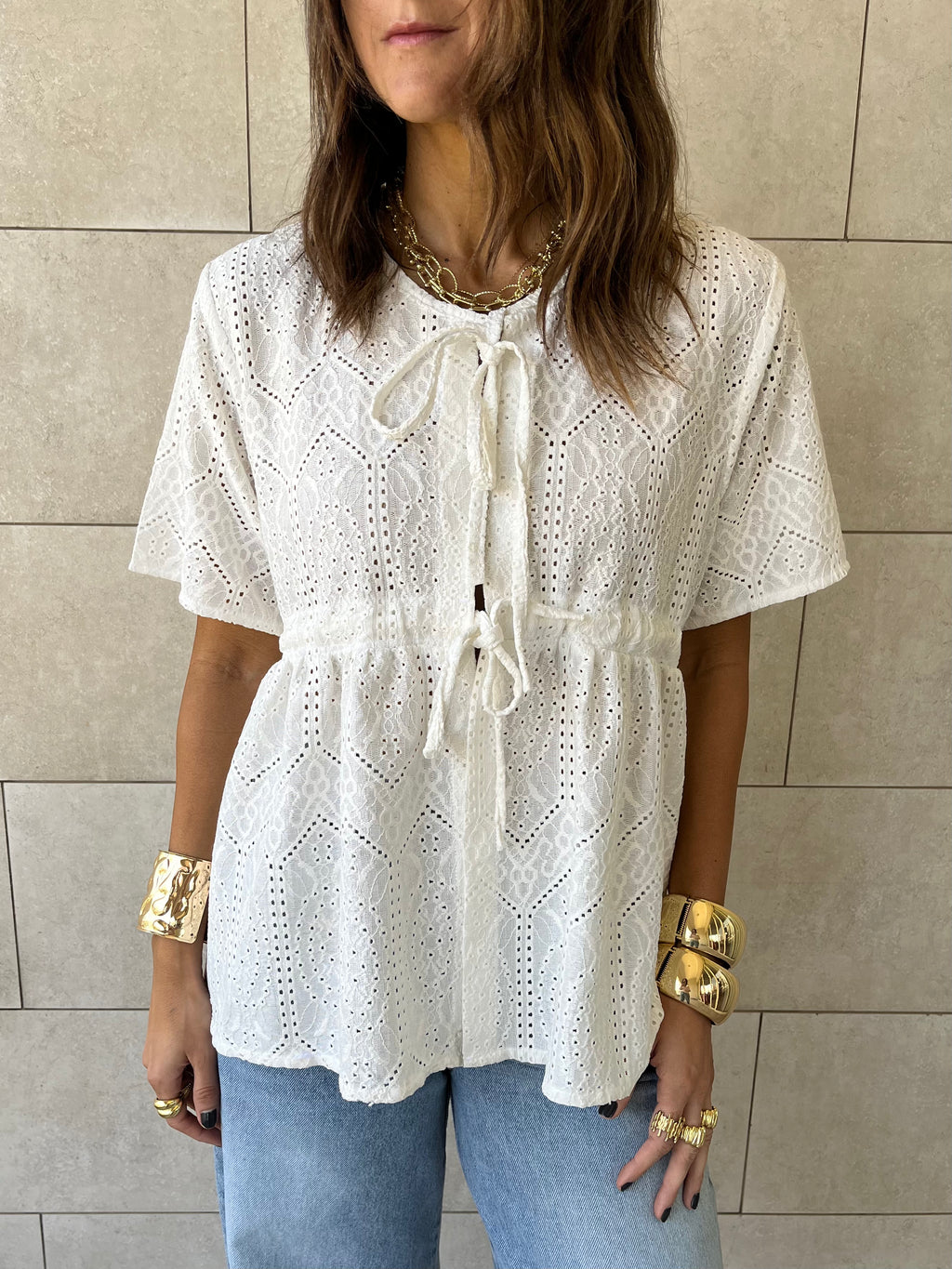 White Romantic Eyelet Shirt Top