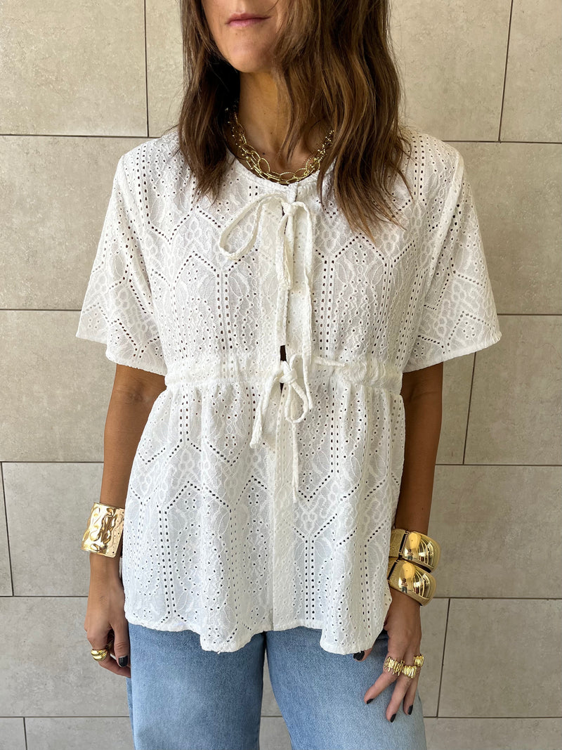 White Romantic Eyelet Shirt Top