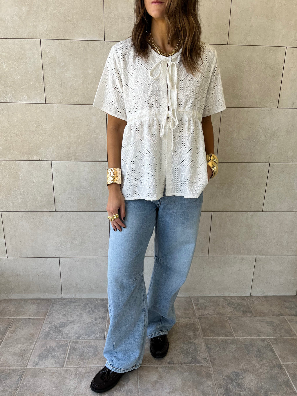 White Romantic Eyelet Shirt Top