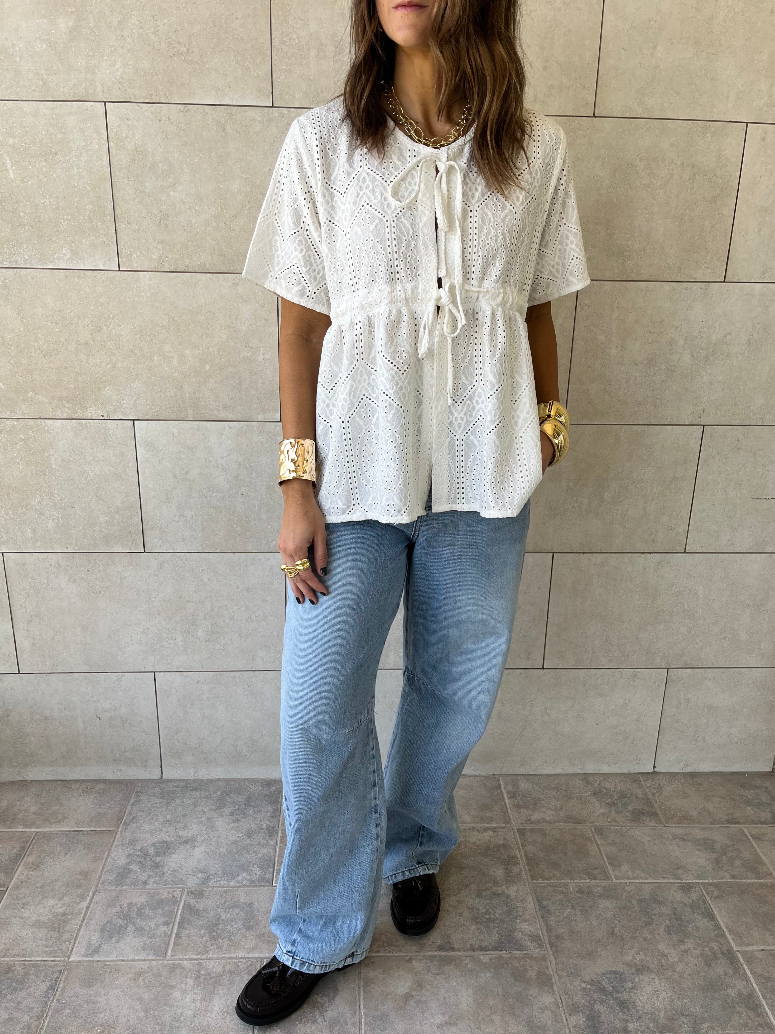 White Romantic Eyelet Shirt Top