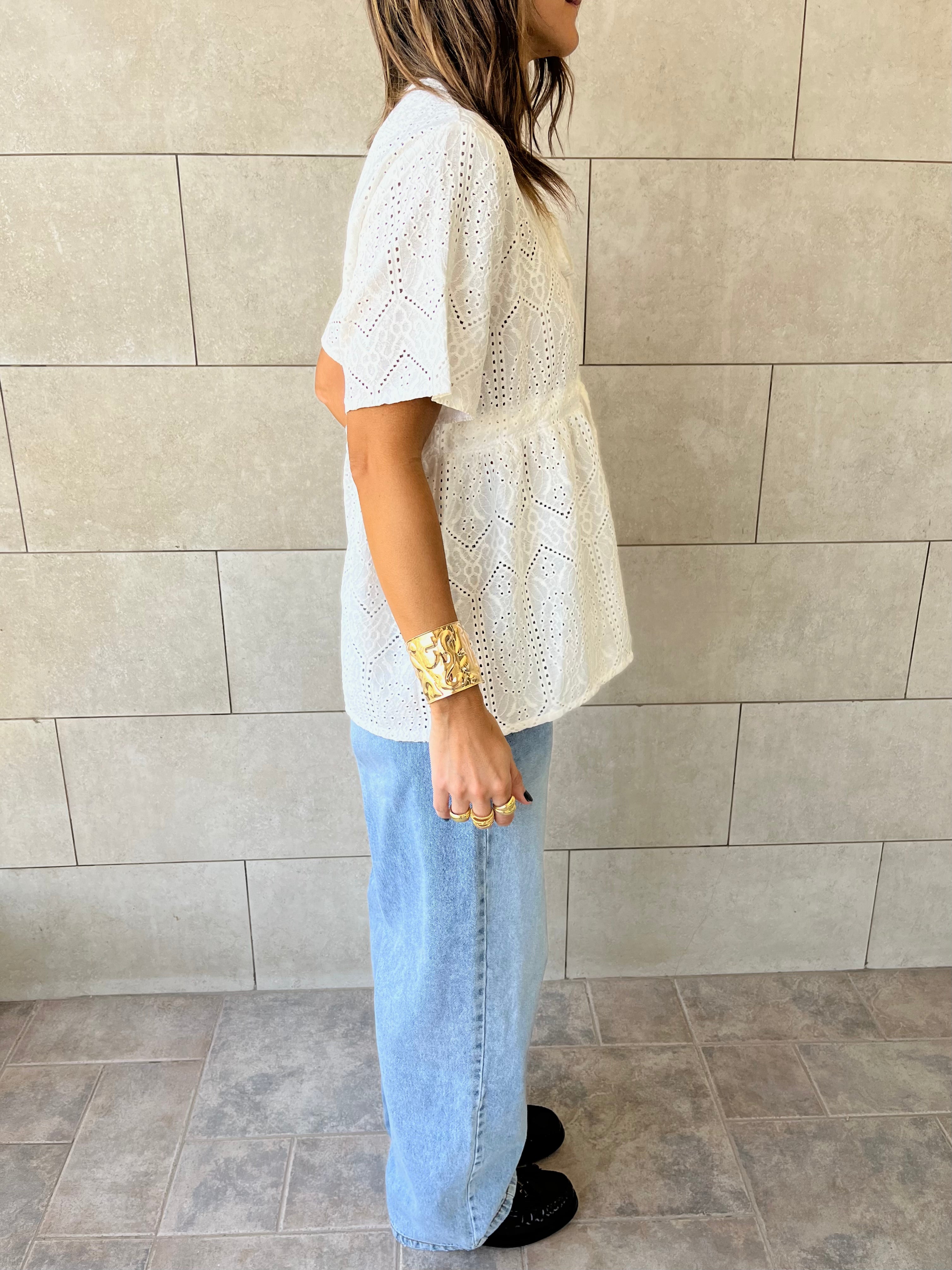 White Romantic Eyelet Shirt Top