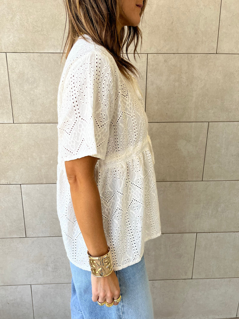 White Romantic Eyelet Shirt Top