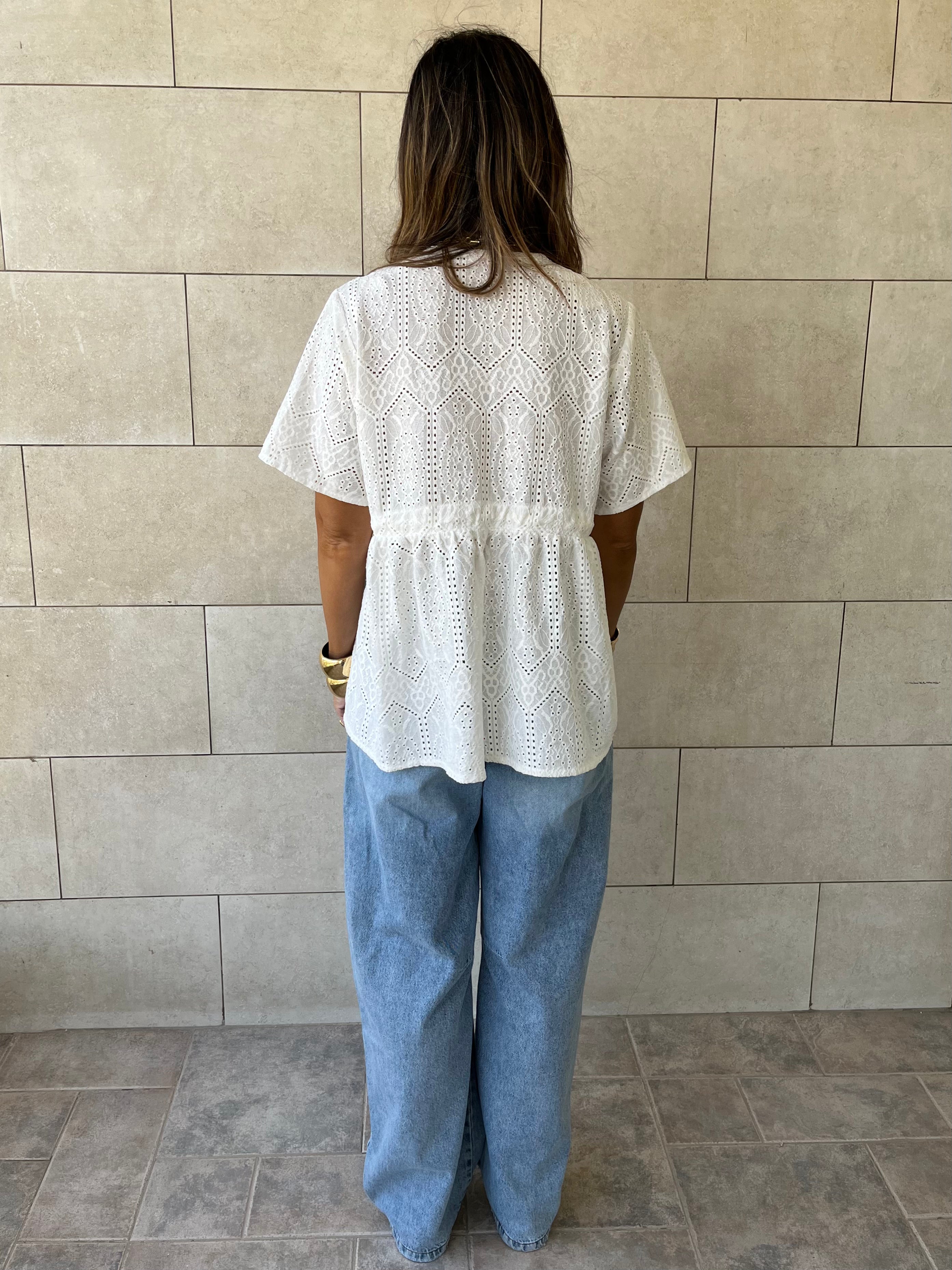 White Romantic Eyelet Shirt Top