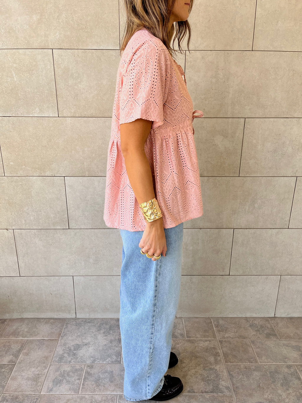 Pink Romantic Eyelet Shirt Top