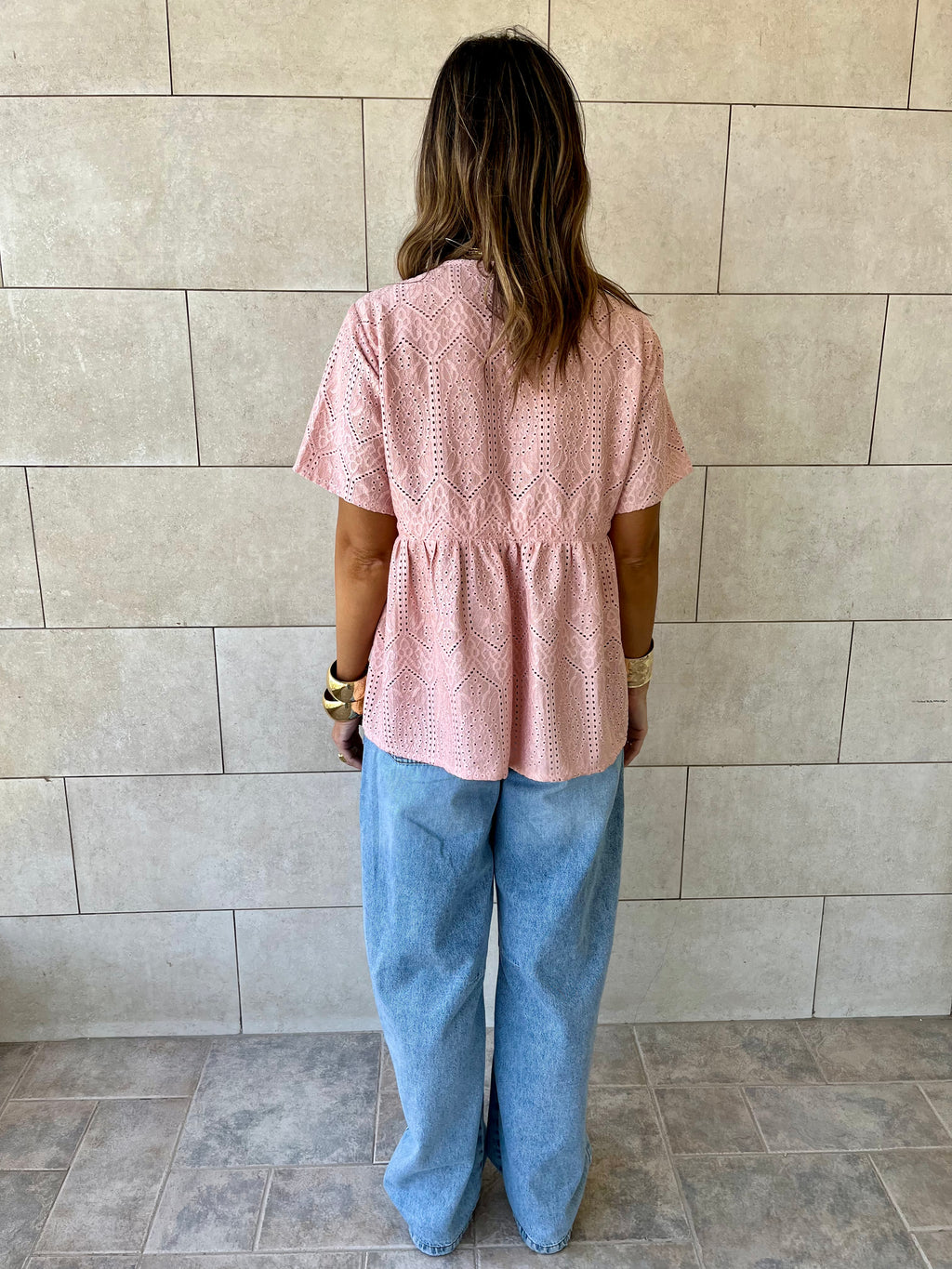 Pink Romantic Eyelet Shirt Top