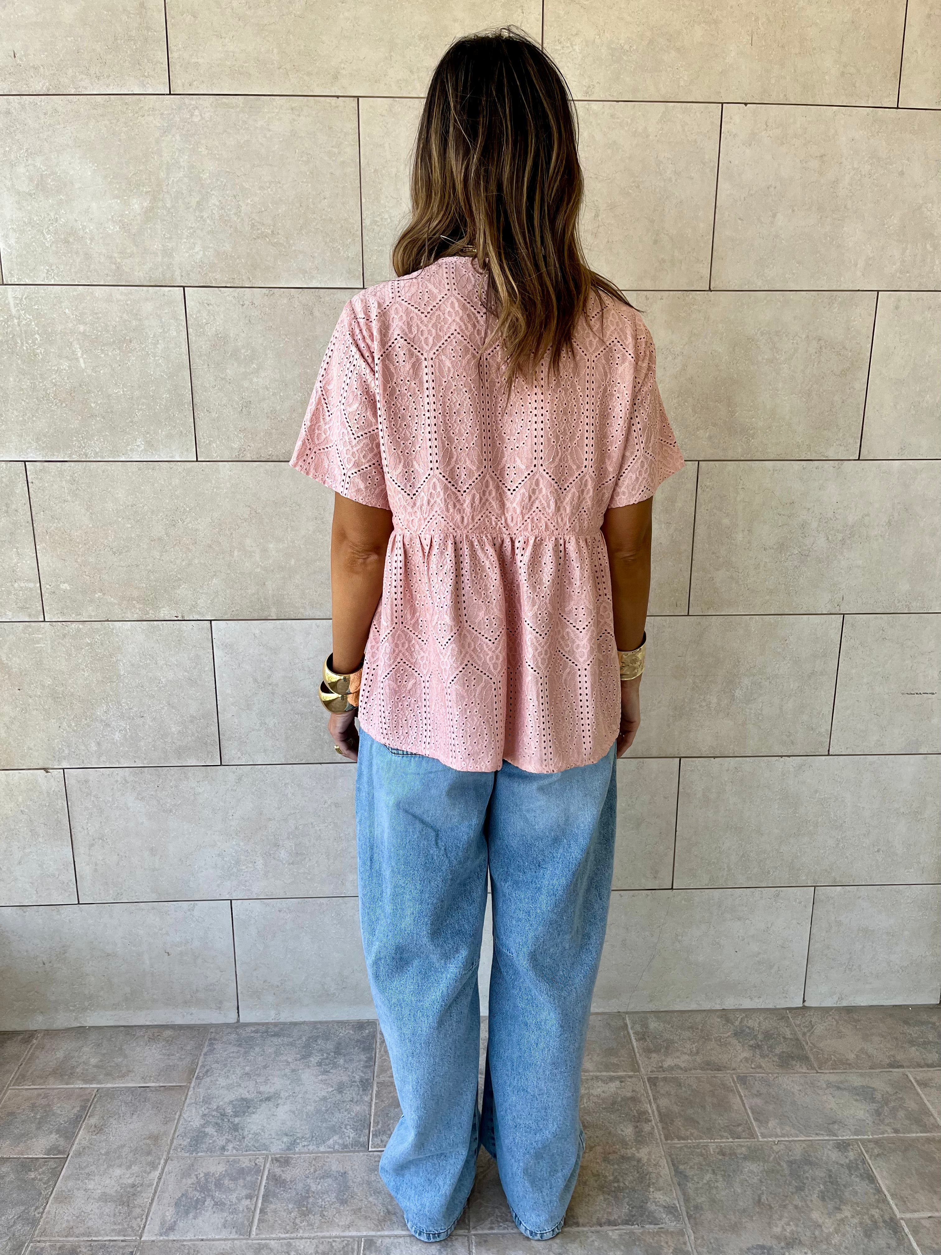 Pink Romantic Eyelet Shirt Top