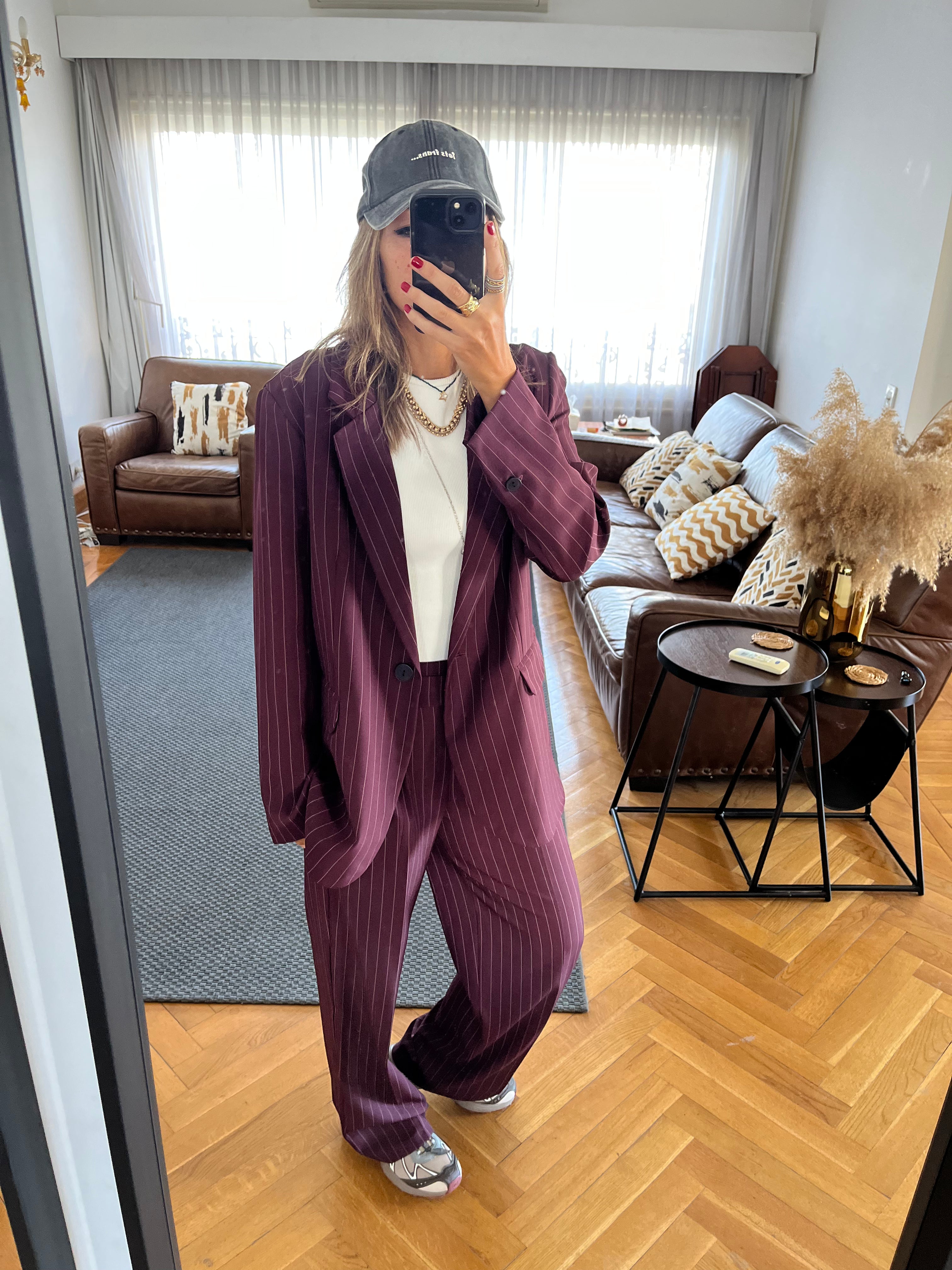Plum Striped Frillu Signature Pants